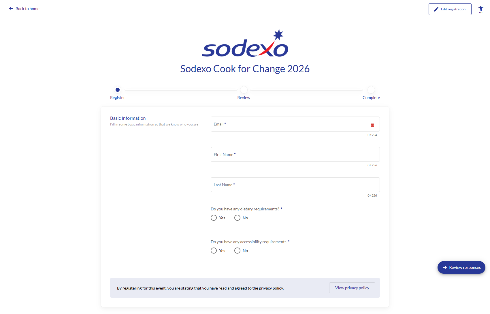 Registration Form Screenshot